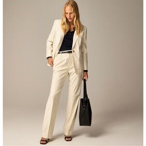 NEW J. Crew Collection Portia Pant Ivory Pinstripe Italian Wool US 2 MENDED